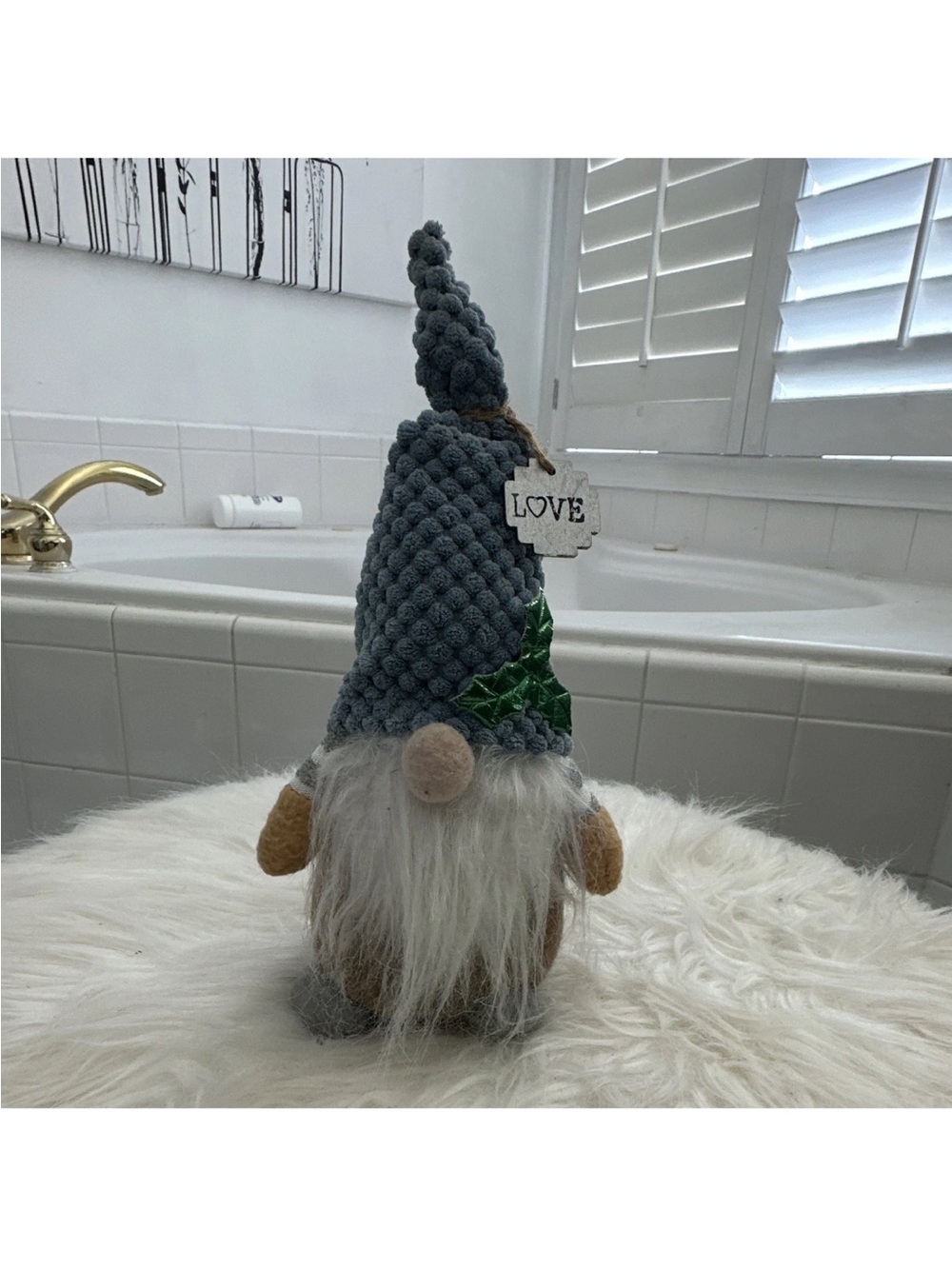 Gray Knitted Gnome Holiday Bath Accent with 'Love' Tag